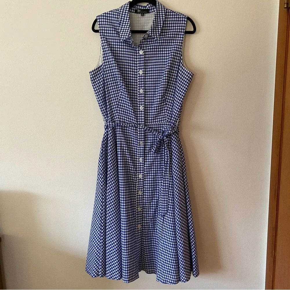 Be by Chetta B. Gingham Button Up Tie Waist A-Line Sleeveless Dress - Picture 1 of 12